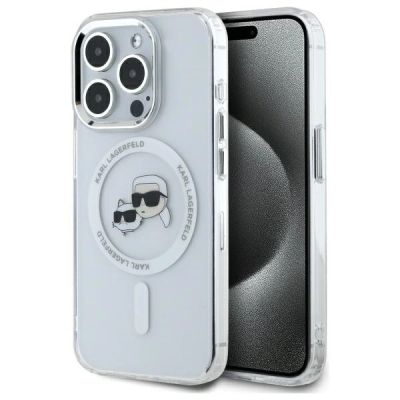 Karl Lagerfeld IML Metal Karl&Choupette Head MagSafe Case for iPhone 15 Pro Max - White