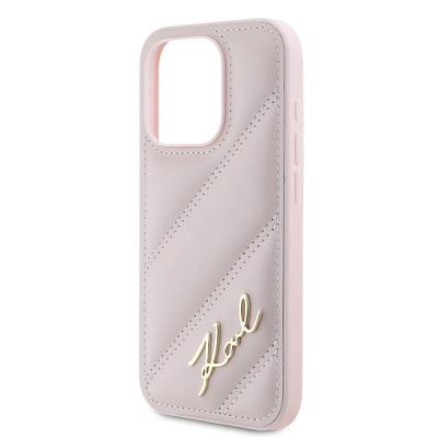 6. Karl Lagerfeld Diagonal Quilted Script case for iPhone 15 Pro - pink