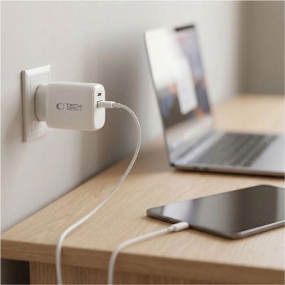 5. Tech-Protect NCA65W-GAN 2-Port PD 65W / QC3.0 2-Port Wall Charger - White