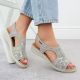 5. Women's elastic high heel sandals with floral pattern, gray Unisoft 7196