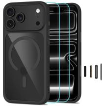 Tech-Protect MagOne CC MagSafe Case + Tempered Glass 2-Pack for iPhone 18 Pro / 17 Pro - Clear Black