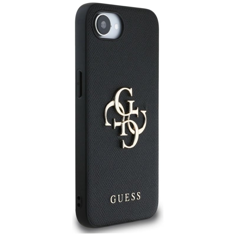 4. Guess PU Grained 4G Metal Logo case for iPhone 16e - black