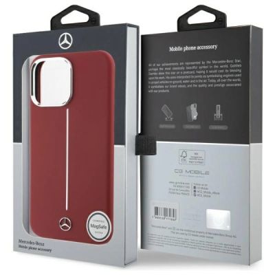 8. Mercedes Silicone White Stripe MagSafe Case for iPhone 16 Pro Max - Red