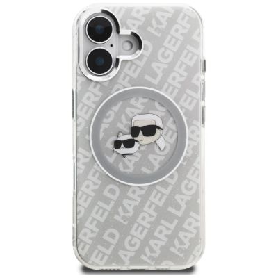 3. Karl Lagerfeld IML Glitter Karl & Choupette Heads Logo MagSafe iPhone 16 Case - Gray