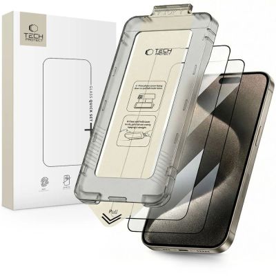 9. Tech-Protect Quick Set+ 2-pack tempered glass for iPhone 15 Pro - black