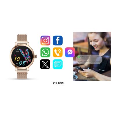 19. VELTORI VT340-1 Women's Smartwatch Gold Bracelet + Pink Silicone Strap