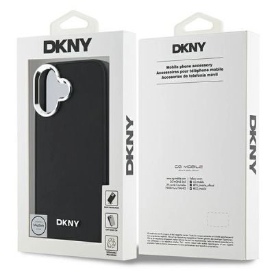 8. DKNY Plain Silver Logo MagSafe iPhone 16 Case - Black