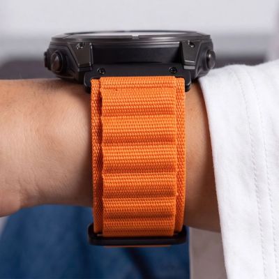 7. Tech-Protect Nylon Pro Strap for Garmin Fenix 5X / 5X Plus / 6X / 6X Pro / 7X / 8 / 8 Pro / 9 / 9 Pro (51 mm) – Orange
