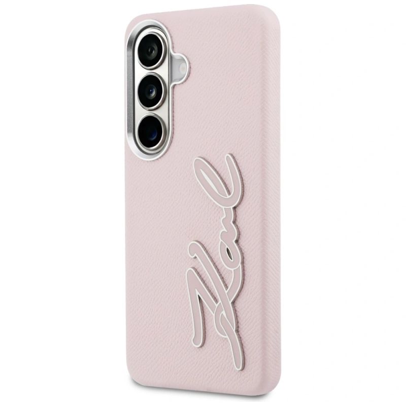 2. Karl Lagerfeld Grained Signature Metal Resin Logo Case for Samsung Galaxy S26 - Pink