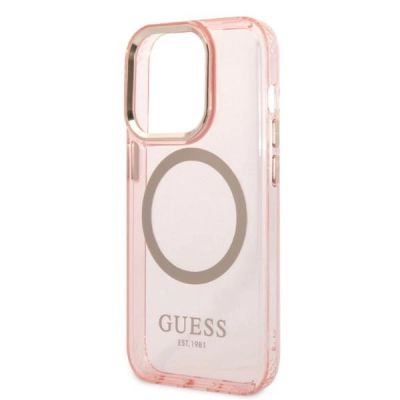 6. Guess GUHMP14LHTCMP iPhone 14 Pro 6.1" pink/pink hard case Gold Outline Translucent MagSafe