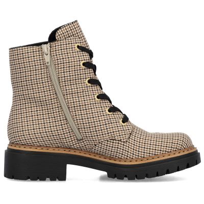 2. Women's insulated ankle boots, houndstooth, beige, Rieker 72617-60