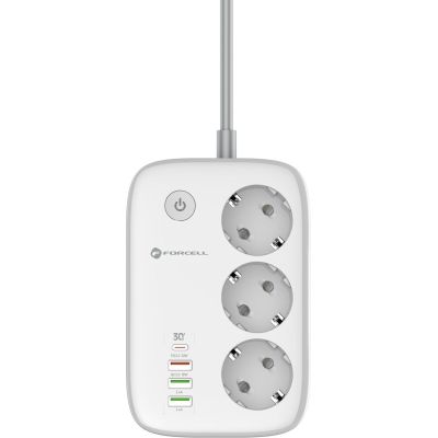 Forcell F-Energy power strip 3x schuko, USB-C 30W, 3x USB-A QC3.0 PD WiFi Tuya 2500W 10A