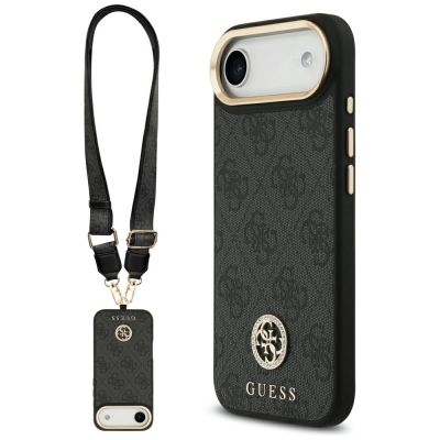 Guess 4G Strass Logo & Big Strap Metal Buttons MagSafe Case for iPhone Air - Black