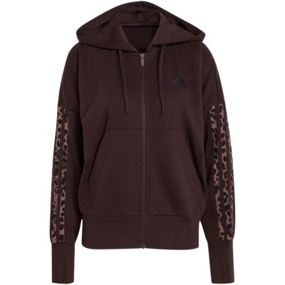 2. Women's adidas Seasonal Essentials Animal Print 3-Stripes Full-Zip Hooded Sweatshirt Brown KV9299