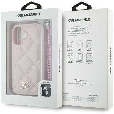 7. Karl Lagerfeld Quilted Initial Logo & Chain Strap iPhone 16 Case - Pink