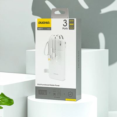 4. Dudao K11 10000mAh Powerbank with Built-in Cables - White