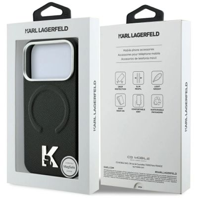 8. Karl Lagerfeld Grained Embossed Ring & Kameo Logo MagSafe Case for iPhone 18 Pro Max / 17 Pro Max - Black