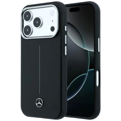 Mercedes Leather Semi Wrap Iconic Line MagSafe Case for iPhone 18 Pro Max / 17 Pro Max - Black