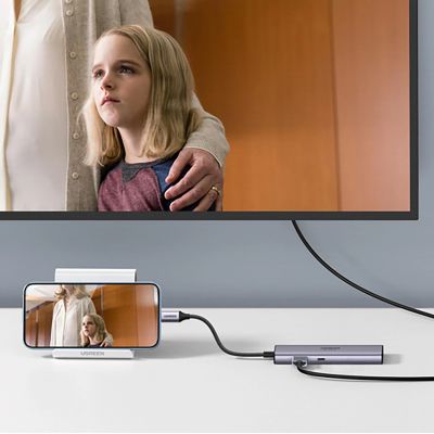 16. Ugreen CM512 90568 USB-C Adapter - 2x USB-A 3.0 / HDMI / RJ45 / SD and TF Card Reader / USB-C PD 100W - Gray