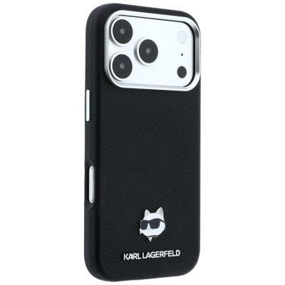 4. Karl Lagerfeld Grained Choupette Head Metal MagSafe Case for iPhone 17 Pro / 18 Pro - Black