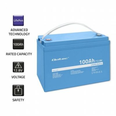 3. Qoltec 53705 Lithium Iron Phosphate (LiFePO4) Car Battery 100 Ah 12.8 V 100 A Car