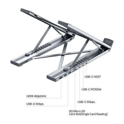 23. UNITEK ADJUSTABLE LAPTOP STAND + HUB USB-C/A, HDMI 2.0, PD 100W