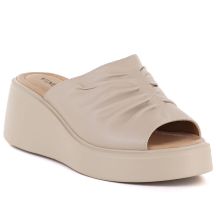 Women's beige leather wedge sandals Vinceza 66949
