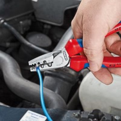 2. Knipex 97 72 180 Cable Crimping Tool Pocket Knife Blue, Red, Silver