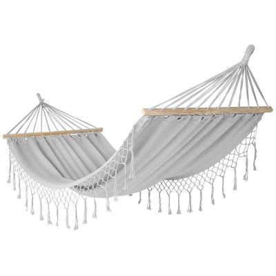 13. GARDEN HAMMOCK FOR 2 PEOPLE 200X150CM WITH SPREADER BAR AND FRINGE MIAMI GRAY
