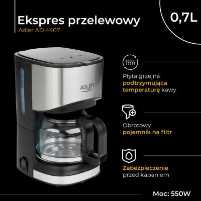 12. Adler AD 4407 drip coffee maker (550W; black)