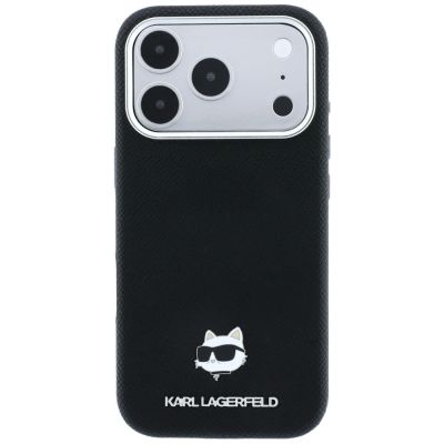 3. Karl Lagerfeld Grained Choupette Head Metal MagSafe Case for iPhone 17 Pro Max / 18 Pro Max - Black