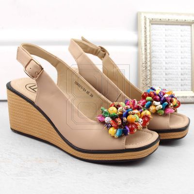 6. Leather wedge sandals with colorful beads Filippo W PAW528 beige