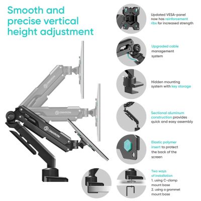 16. ONKRON G90-B Tilt and swivel desk mount for 13"-34" monitors, max 10 kg, with rotation, black