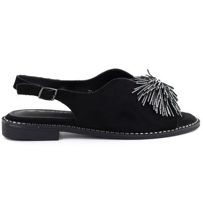 Women's closed-heel sandals with sequins, black Potocki 43349