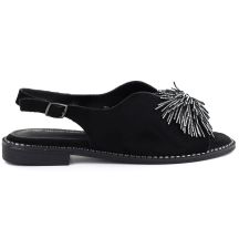 Women's closed-heel sandals with sequins, black Potocki 43349