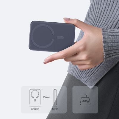 4. Baseus EnerFill FM11 10000mAh 22.5W MagSafe Compatible Power Bank with Black Basues Simple USB-C 20V/3A 30cm Cable - Dark Gray