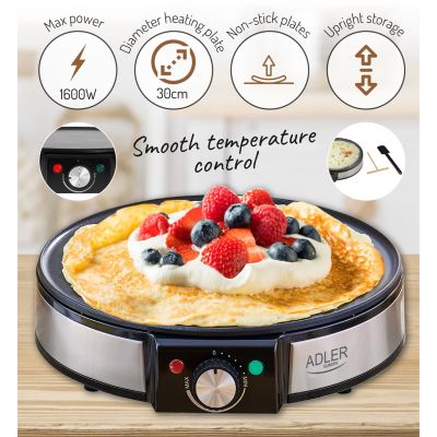 2. Adler AD 3058 Pancake Maker 1 Pan 1600 W Black, Stainless Steel
