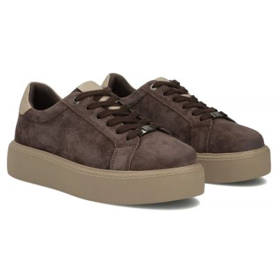 17. Women's leather platform sneakers, brown, Filippo DP6119