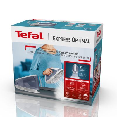 22. TEFAL Steam generator iron | FV2C41E0 Express Optimal | 2400 W | 1.2 L | 5 bar | Auto power off | Vertical steam function | Calc-clean function | Blue/White