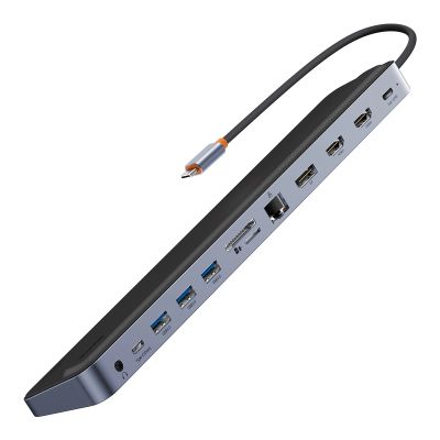 2. Baseus EliteJoy Gen2 Universal 12-in-1 USB HUB with 25cm USB-C Cable, Notebook Stand, USB-A / USB-C / DP / HDMI / SD / TF / RJ45 / 3.5mm Jack / PD 100W Gray (WKSX030213)