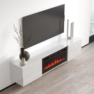 4. TV cabinet LUXE 182.6x34.5x37.5 white/white gloss + black fireplace