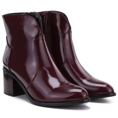 4. Women's high-heeled patent leather burgundy ankle boots M.Daszyński MR2337