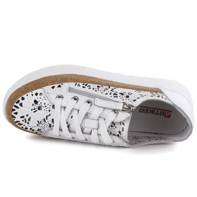 3. Women's leather openwork zipper shoes, white Artiker 58C1250