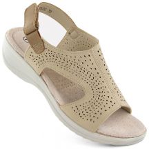 Openwork sandals with Velcro Potocki W WOL239 beige