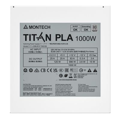 8. Montech Titan PLA 1000W - 80 PLUS & Cybenetics Platinum, modular, PCIe 5.1 - 1000 Watt, white