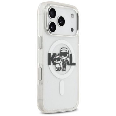 4. Karl Lagerfeld IML Glitter Karl & Choupette Sketch Logo MagSafe Case for iPhone 17 Pro - Clear