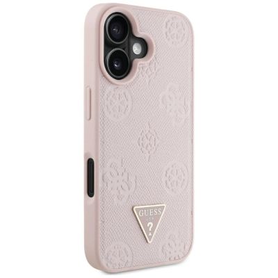 4. Guess Grained Hot Stamp Peony Triangle Logo MagSafe iPhone 16 Case - Pink