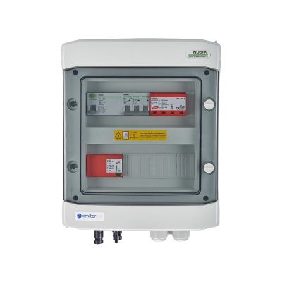 DCAC hermetic IP65 EMITER connection distribution board with Dehn 1000V DC surge arrester type 1+2, 1 x PV string, 1 x MPPT // Dehn AC limiter type 1+2, 10A 3-F, RCD type A 40A/300mA