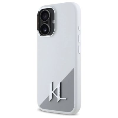 2. Karl Lagerfeld Silicone Initial Metal Logo MagSafe iPhone 16 Case - White