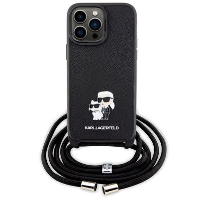 2. Karl Lagerfeld KLHCP14XSAKCPSK case for iPhone 14 Pro Max 6.7" hardcase - black Crossbody Saffiano Metal Pin Karl&Choupette
